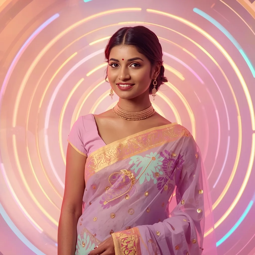Festive Pastel Saree Neon Pulse Circle Collage Premium Cinematic | Gemini Ai Saree Prompt