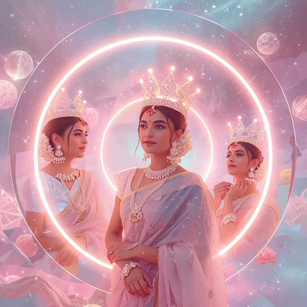 Festive Pastel Saree Neon Starlight Infinity Crown Collage Modern | Instagram Viral Photo Ai Prompt