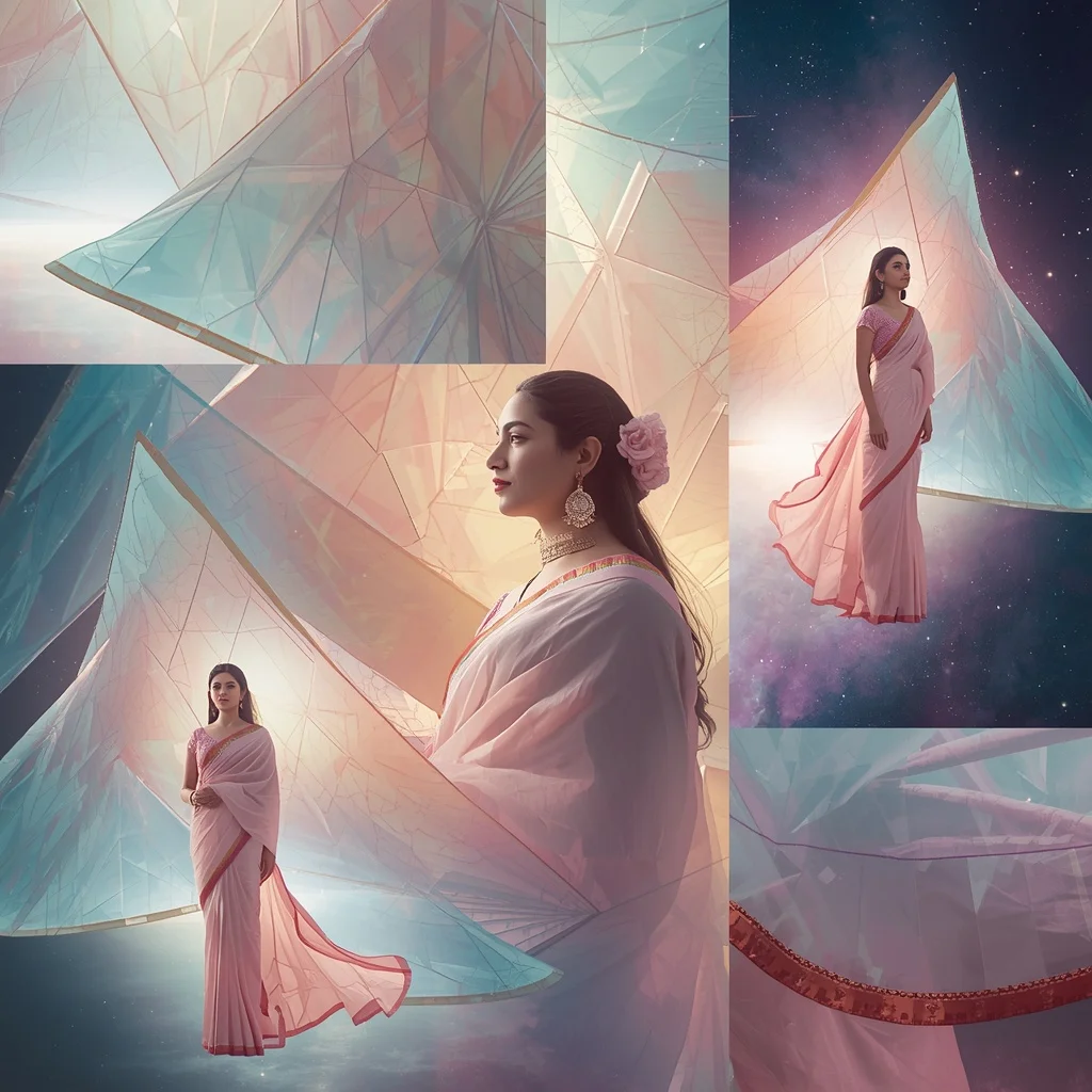Festive Pastel Saree Origami Graphene Sail Collage Advanced Design | Prompt For Girls In Saree Online