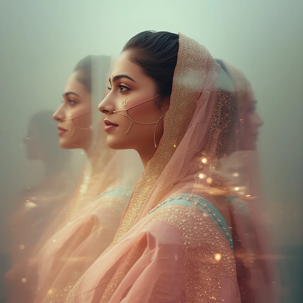 Festive Pastel Saree Poetic Double Exposure Dream Loop Collage | Artistic Reflection Prompt | Saree Dp Ai Prompt