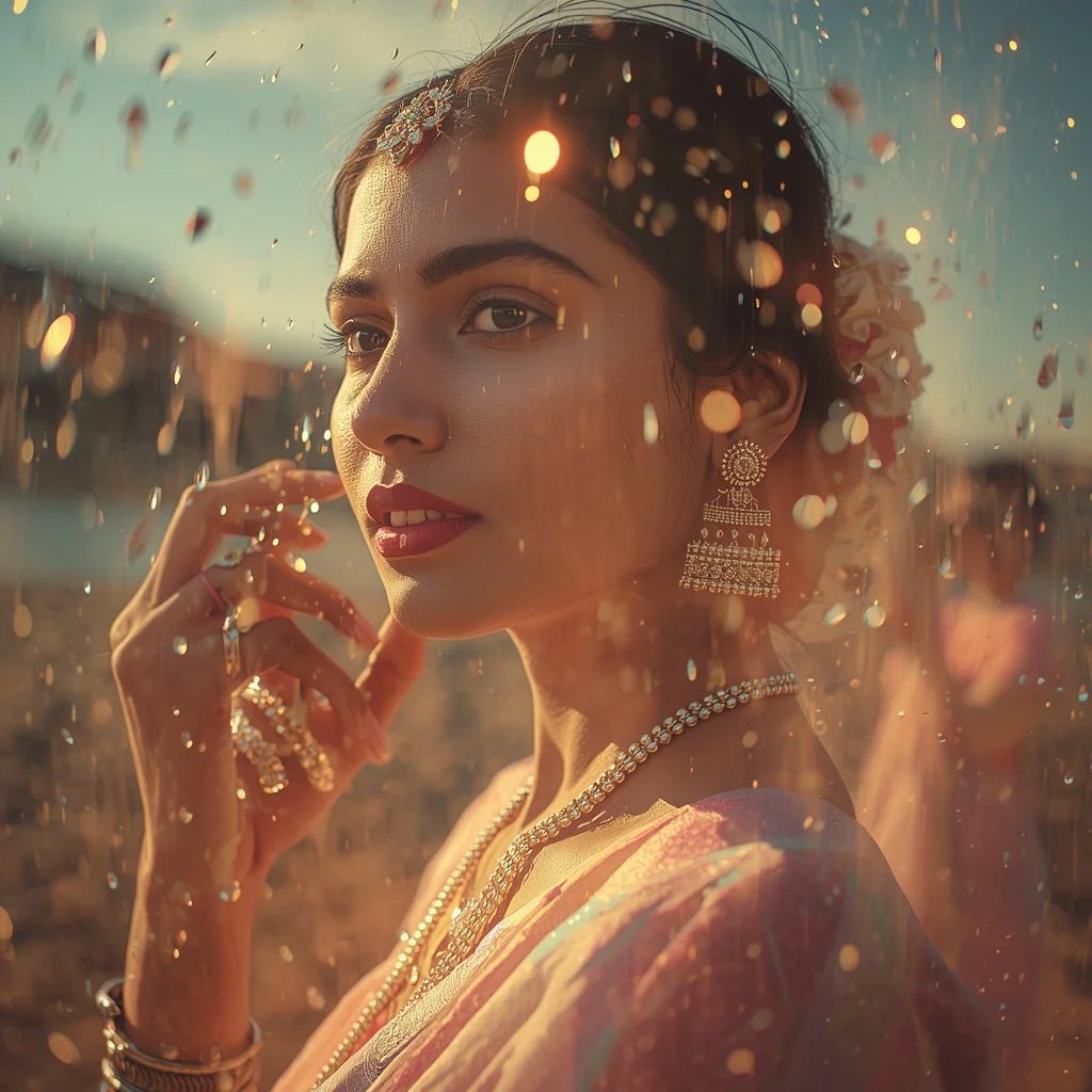 Festive Pastel Saree Poetic Double Exposure Dream Loop Collage | Artistic Reflection Prompt | Saree Photoshoot Prompt Ultra Realistic