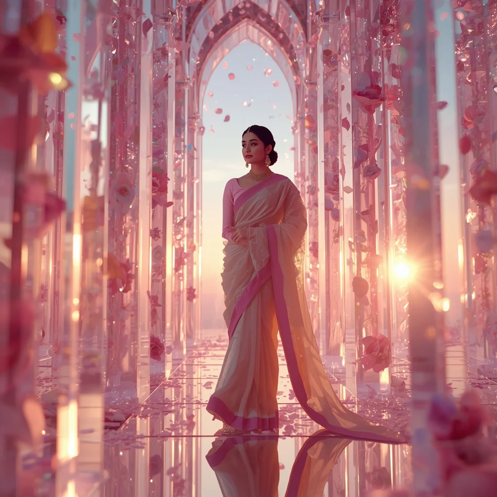 Festive Pastel Saree Prism Celestial Rose Cathedral Collage Luxury Cinematic | Prompt Gemini