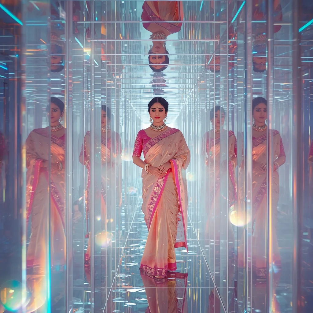 Festive Pastel Saree Prism Crystal Aurora Labyrinth Collage Premium | Prompt For Gemini