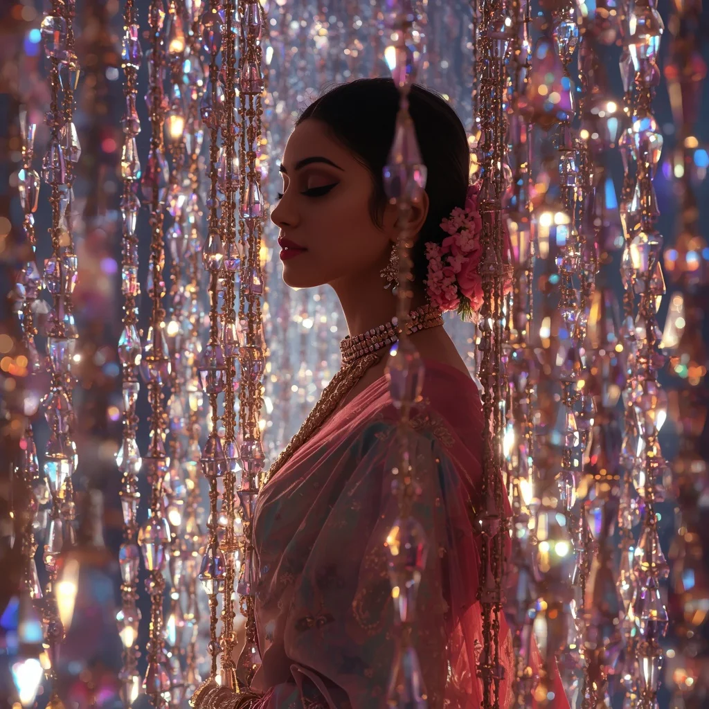 Festive Pastel Saree Prism Reflection Celestial Sanctuary Collage Luxury Cinematic | Ai Image Prompt