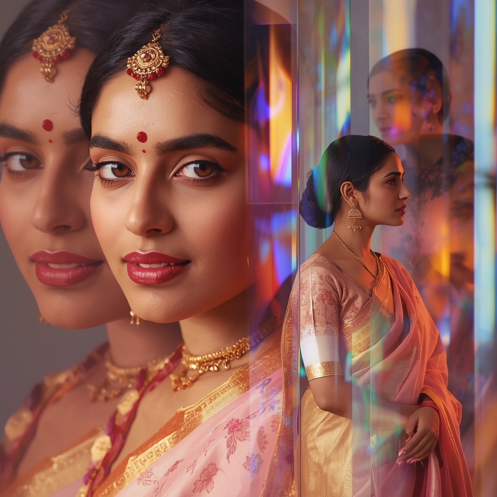 Festive Pastel Saree Prism Time Refraction Collage | Multiverse Glimpse Luxury Prompt | Wedding Saree Ai Prompt