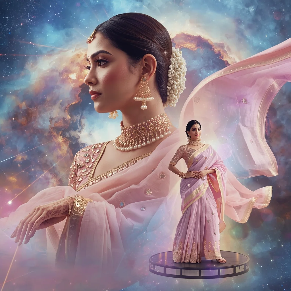 Festive Pastel Saree Quantum Prism Nebula Magnetic Crystal Vortex Collage | Supreme Cosmic Quantum Realm Prompt | Saree Prompt Copy Paste