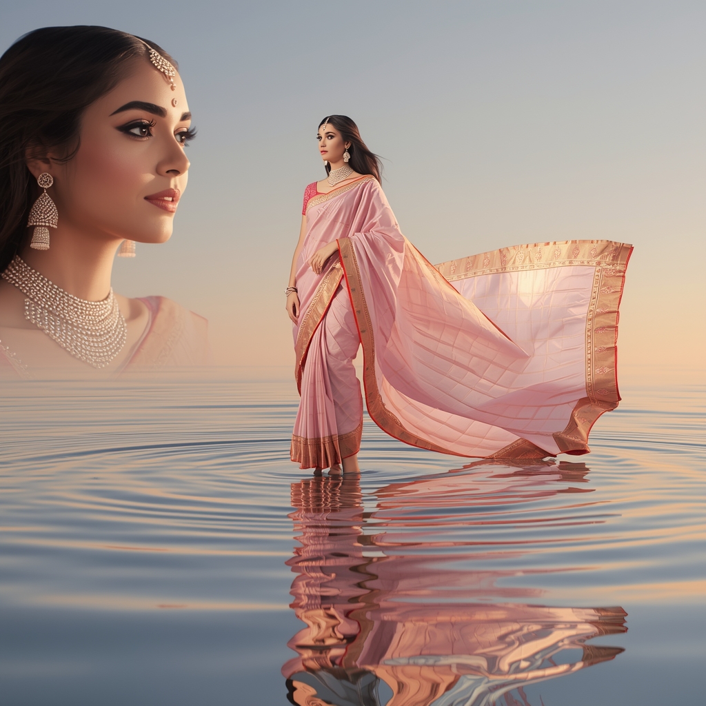 Festive Pastel Saree Reality Ripple Creation Collage | Origin Wave Luxury Prompt | Gemini Saree Prompt Text