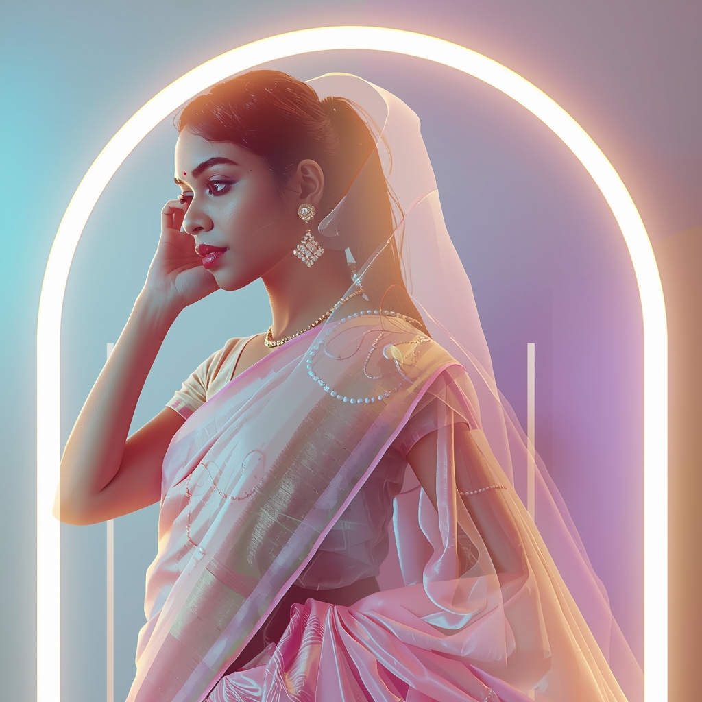 Festive Pastel Saree Reflective Light Arc Collage Premium Cinematic | Saree Girl Ai Prompt
