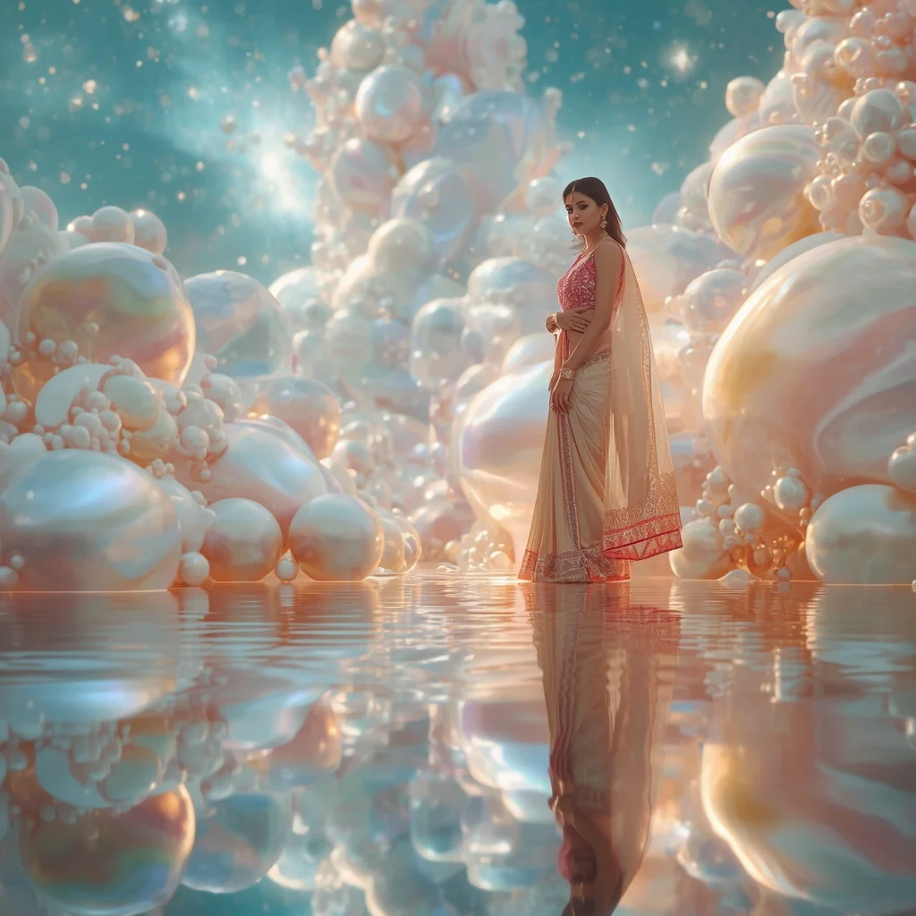 Festive Pastel Saree Reflective Pearl Aurora Bay Collage Luxury | Prompt Chatgpt