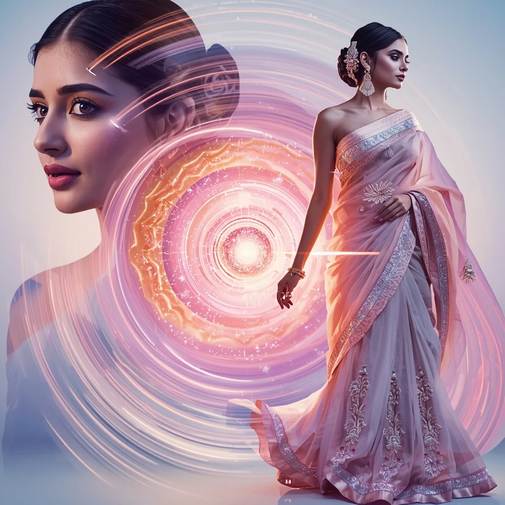 Festive Pastel Saree Ripple Vortex Energy Core Collage | Glow Motion Prompt | Trending Prompt Copy Paste