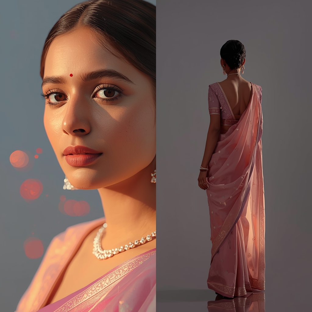 Festive Pastel Saree Shadow Light Duality Collage | Contrast Dimension Luxury Prompt | Saree Traditional Ai Prompt Indian Culture