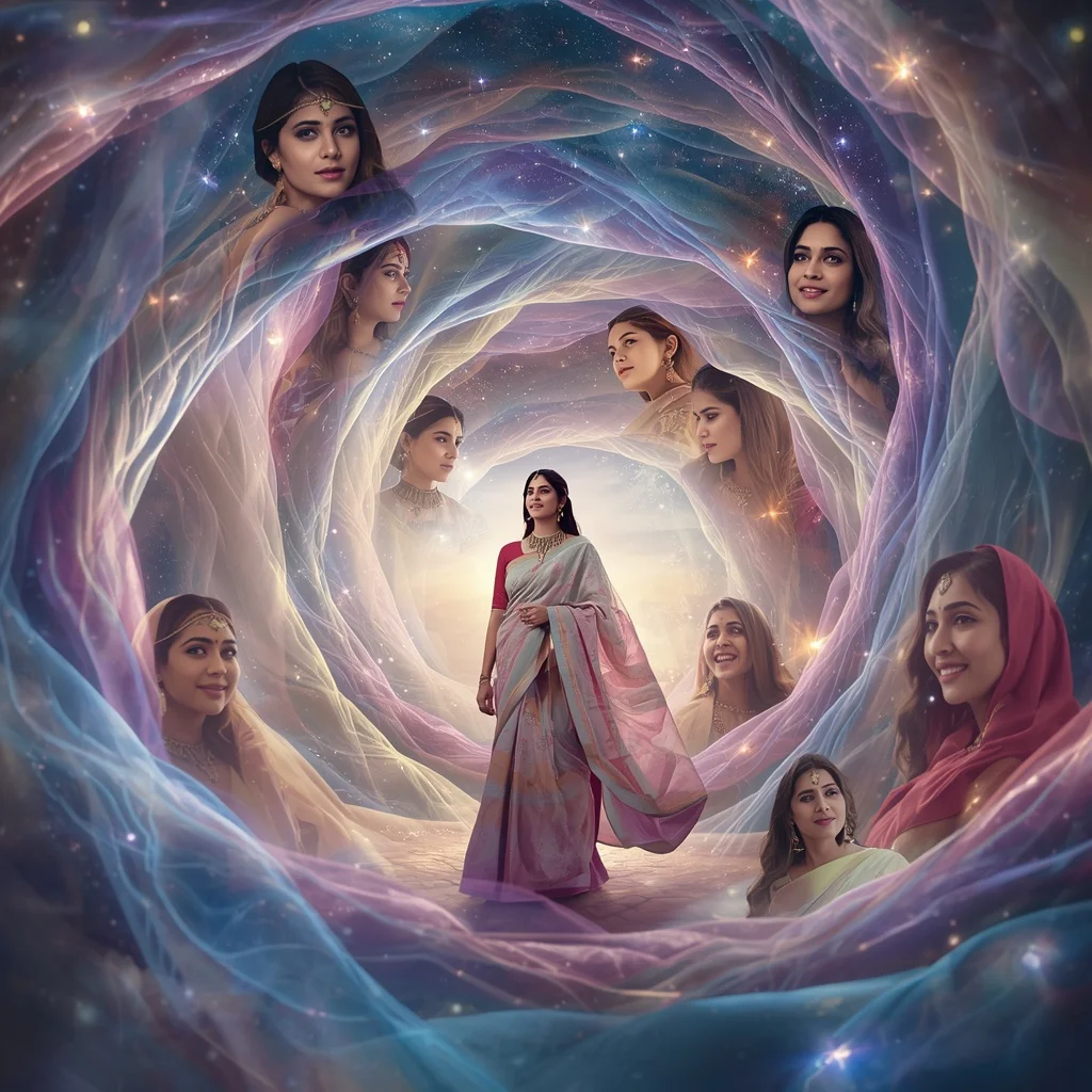 Festive Pastel Saree Silk Aurora Galaxy Vortex Collage Cinematic | Instagram Model Ai Prompt