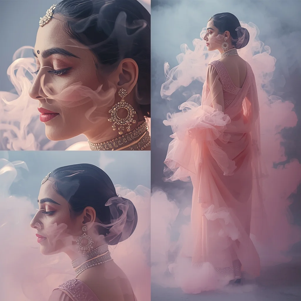 Festive Pastel Saree Smoke Flow Motion Collage | Soft Dynamics Luxury Prompt | Gemini Saree Prompt For Instagram