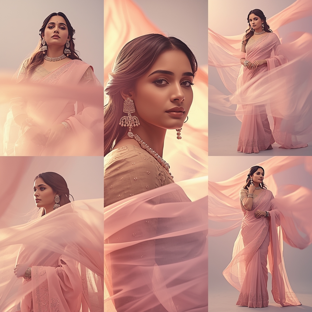 Festive Pastel Saree Soft Glow Fabric Waves Collage Dream Cinematic | Saree Woman Ai Prompt