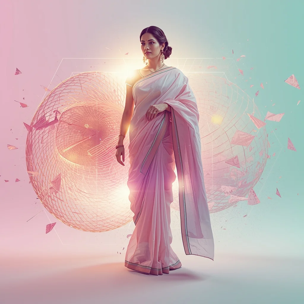 Festive Pastel Saree Supreme Quantum Magnetic Grid Collage | Hyper Futuristic Prompt | Saree Profile Pic Ai Prompt