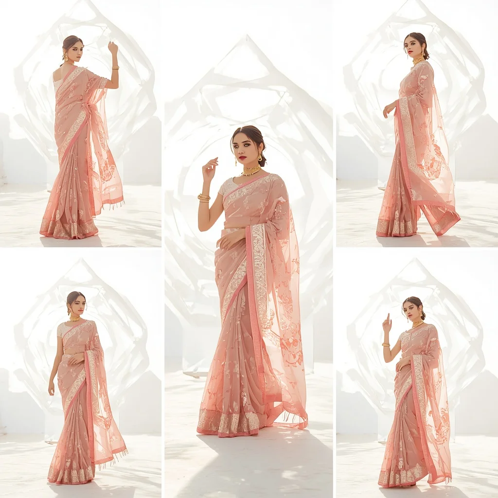 Festive Rose Quartz Saree Spinning Diamond Carousel Architecture | Gemini Ai Photo