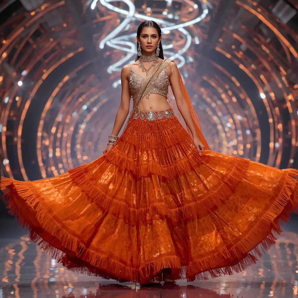 Fire Lotus Couture Saree with Infinity Ribbon Lights | Traditional Saree Prompt In English