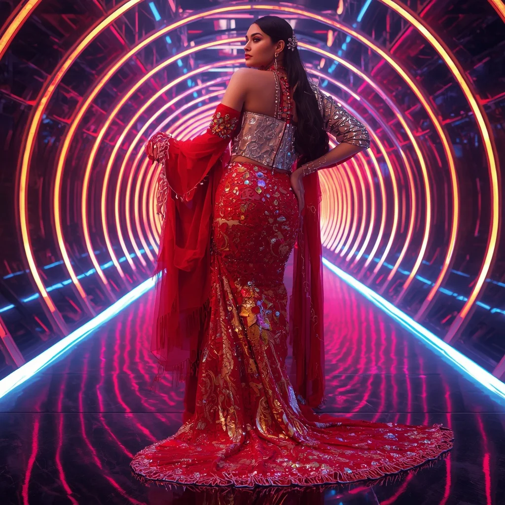 Fire Lotus Galaxy Saree with Quantum Neon Reflection Observatory | Trending Prompt In Instagram Ai Photo Girls