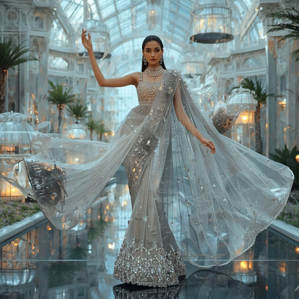 Floating Crystal Birdcage Saree with Luxury Sky Conservatory Realm | Gemini AI Photo Prompt Copy Paste Trending Girl 2026