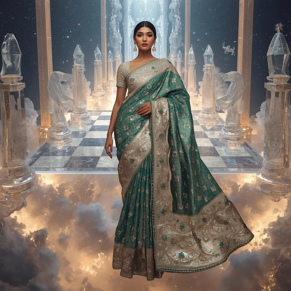 Floating Crystal Chessboard Saree with Giant Moving Kingdom | Instagram Viral Photo Ai Prompt