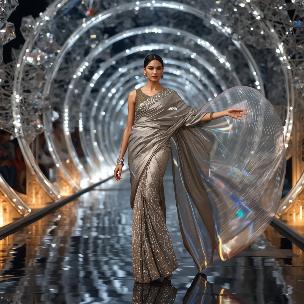 Floating Crystal Fashion Tunnel Saree with Luxury Light Corridor Kingdom | Best Prompt Ai For Girl