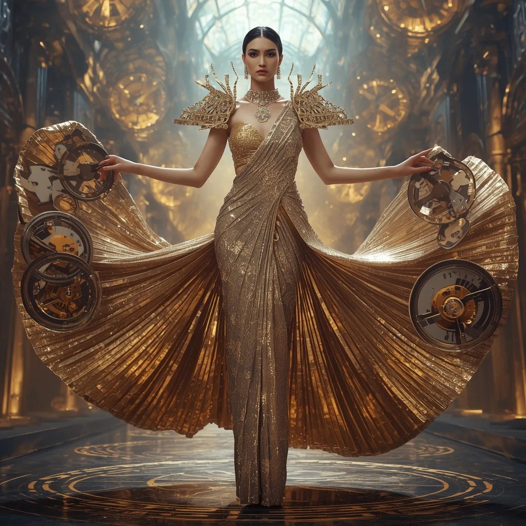 Floating Luxury Clock Tower Saree with Rotating Time Cathedral | Prompt Seen Horror Girl