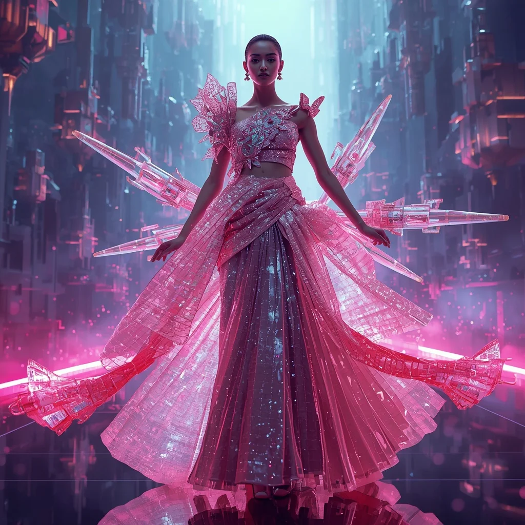 Floating Luxury Crystal Arcade Saree with Neon Entertainment Kingdom | Instagram Reel Ai Prompt