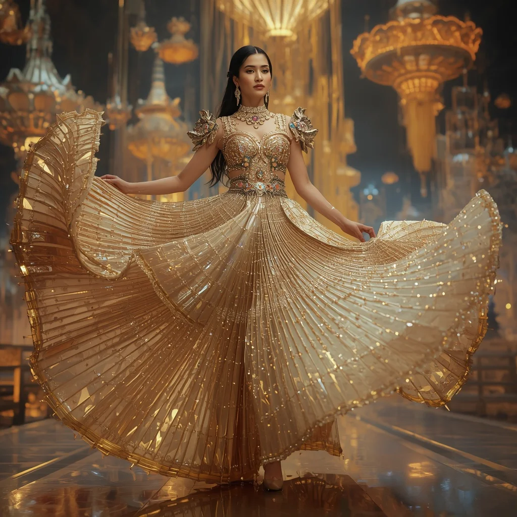 Floating Luxury Crystal Carousel Saree with Festival Dream City | Character Design Ai Prompt