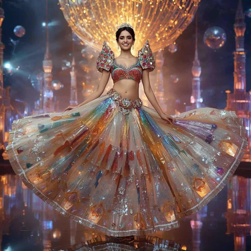 Floating Luxury Crystal Festival Saree with Giant Celebration Sphere City | New Instagram Trend Prompt For Girl Love Copy And Paste