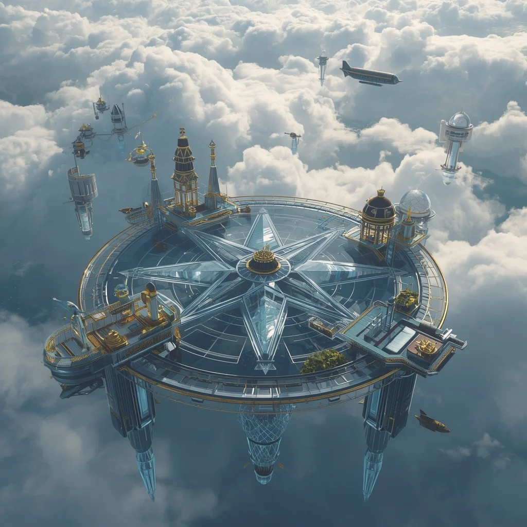 Floating Luxury Harbor Built On Giant Crystal Compass Rose | Prompt Engineering