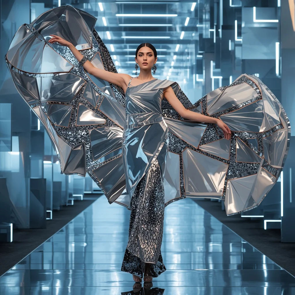 Floating Mirror Origami Saree with Anti-Gravity Silk Core | Prompt Engineering