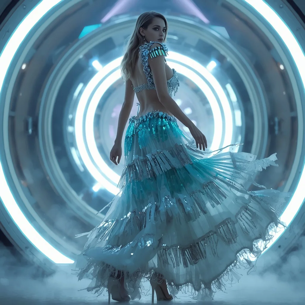 Frozen Aurora Ice Singularity Armor Saree with Floating Neon Orbital Storm Ring Matrix Nexus Collapse System Core | Korean Ai Prompt