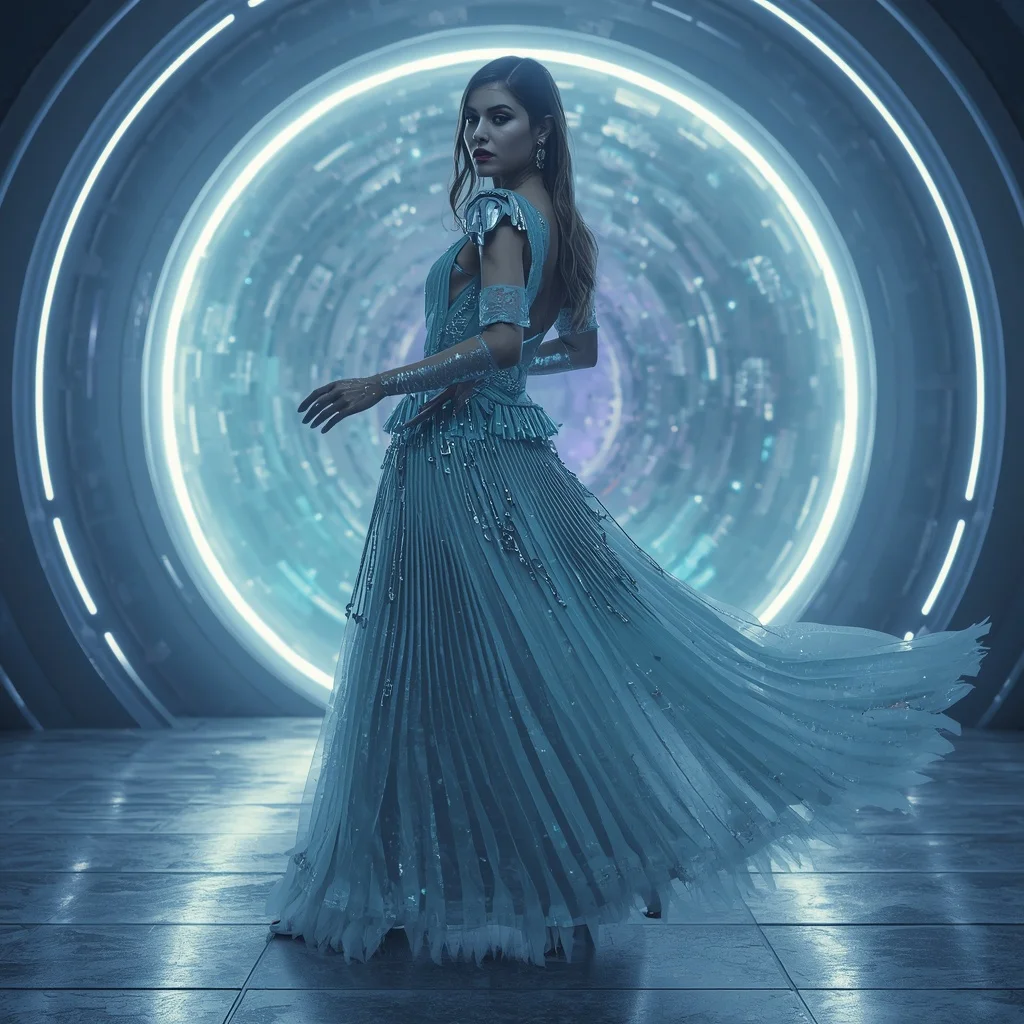 Frozen Aurora Ice Singularity Quantum Armor Saree with Floating Orbital Storm Ring Matrix Nexus Collapse | Korean Ai Prompt
