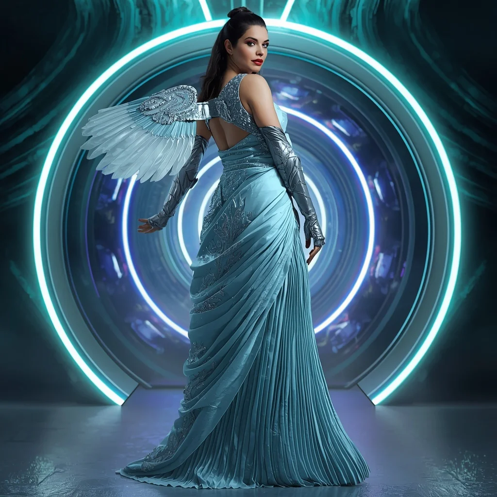 Frozen Crystal Aurora Apex Quantum Armor Saree with Floating Ring Storm Matrix Nexus Collapse Core System Engine | Gemini Ai Prompt For Girl