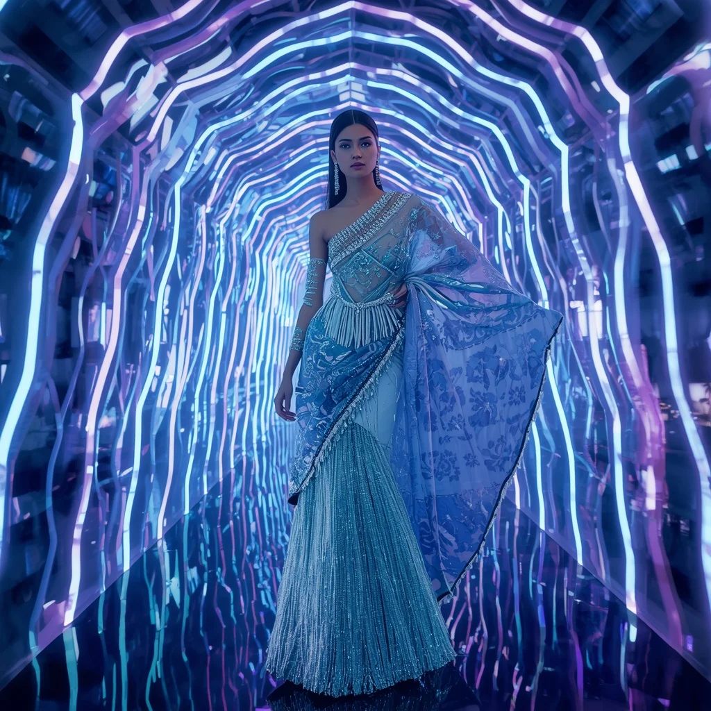 Frozen Diamond Galaxy Saree with Neon Wave Infinity Palace | Gemini AI Photo Prompt Copy Paste Trending Girl 2026
