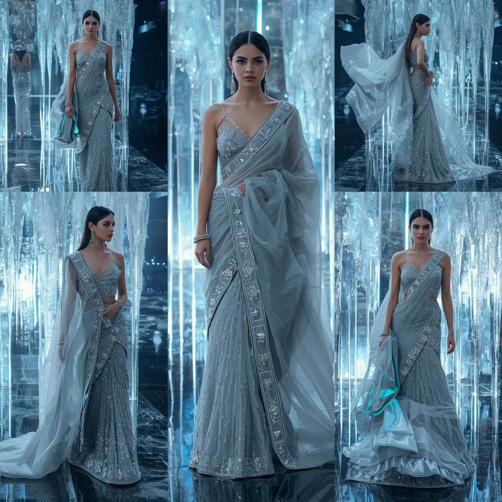 Frozen Diamond Nova Saree with Infinity Ice Crystal Neon Fortress | Prompt For Traditional Look On Instagram