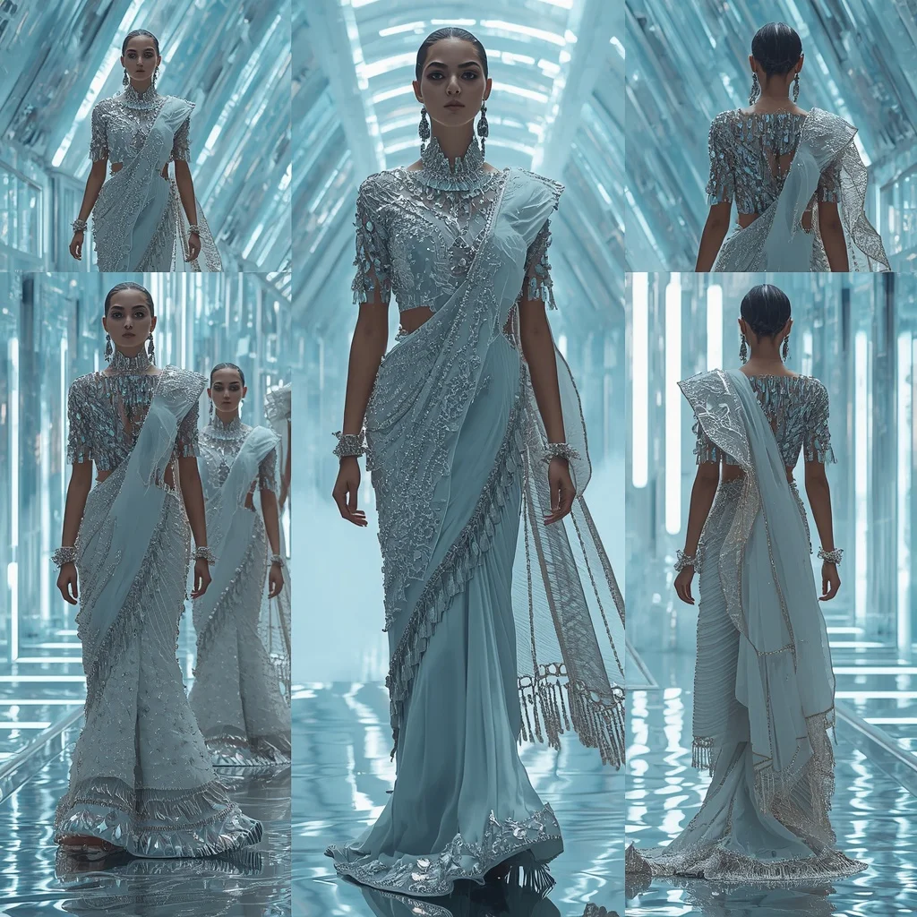 Frozen Diamond Nova Saree with Infinity Ice Orbit Citadel | Prompt Seen Horror Girl