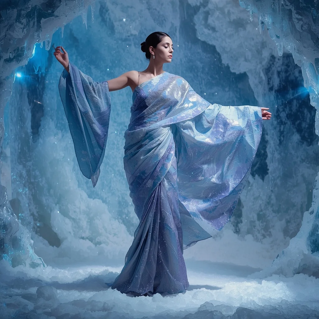 Frozen Quantum Silk Saree with Ice Rift Void Dome | Motivation Ai Prompt