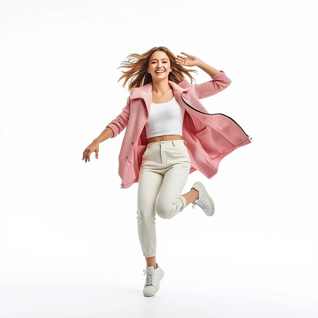 Full Body Clean White Studio Hop Pose with Playful Motion Energy | Instagram Story Ai Prompt