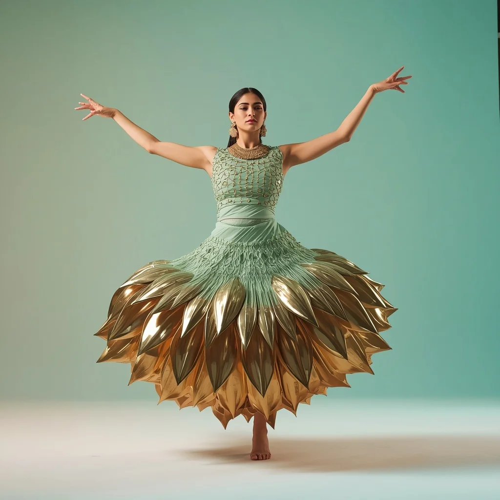 Full Body Hyper-Heavy Brass Lotus Armor Pastel Mint Saree Pallu Toss | Youtube Thumbnail Ai Prompt