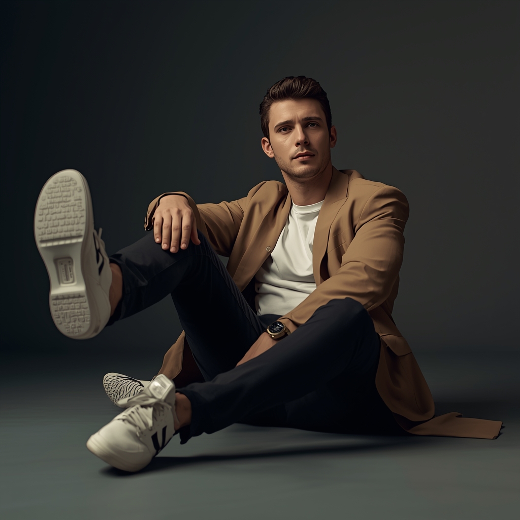 Full Body Quick Sit Drop Pose with Effortless Confidence | Text To Image Prompt