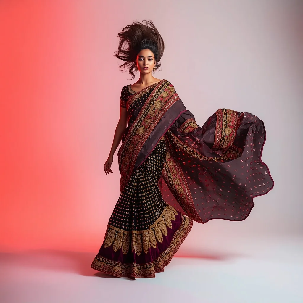 Full Body Smart-Fabric LED Matrix Heavy Zardosi Saree Hair Flip | New Prompt Ai Video