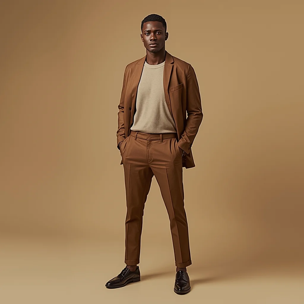 Full Body Soft Moss Beige Studio Pose with Natural Masculine Harmony | Ai Prompt