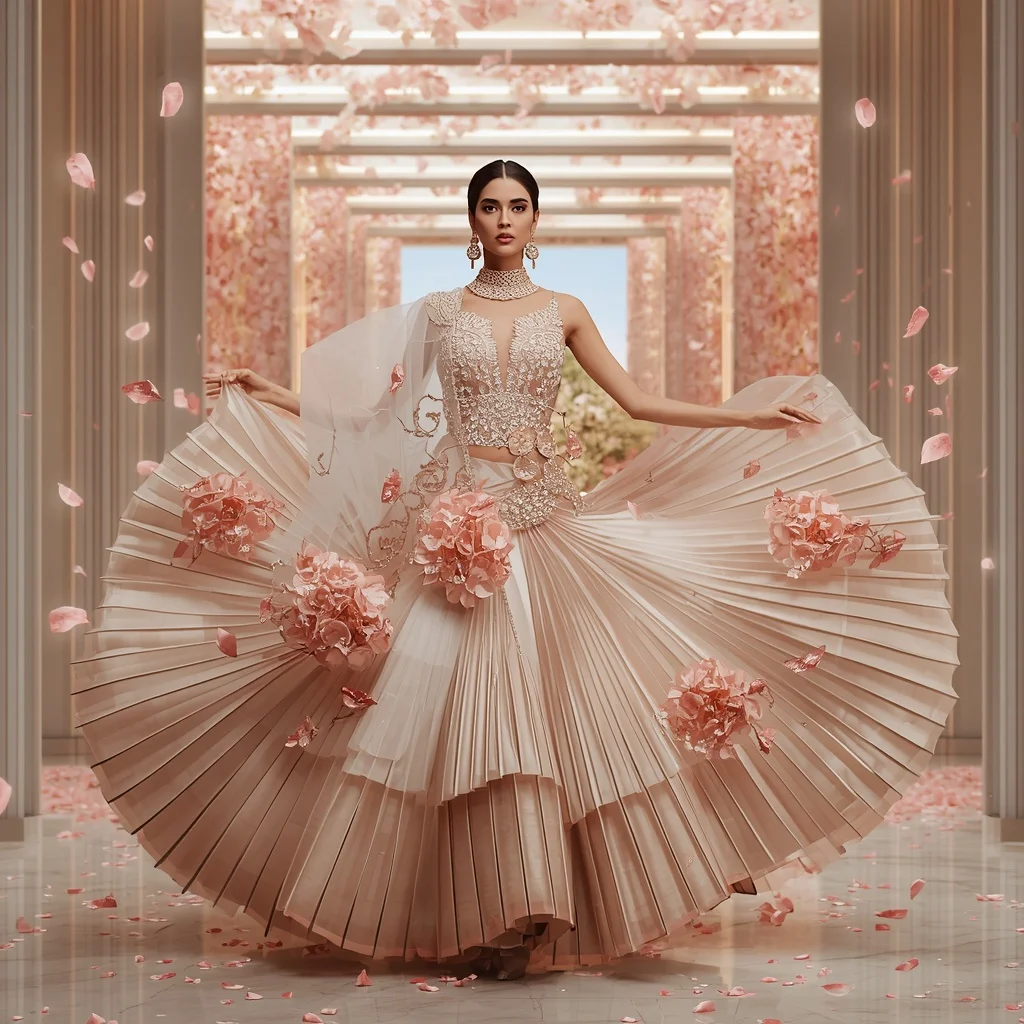 Giant Crystal Sakura Saree with Luxury Blossom Sky Hall | Ai Girl Image Prompt