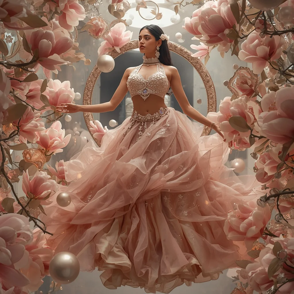 Giant Floating Magnolia Universe Saree with Floral Galaxy Citadel | Prompt Gemini Ai
