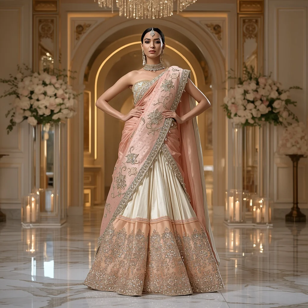 Giant Floral Jewel Throne Saree with Luxury Garden Ballroom | Photo Prompt
