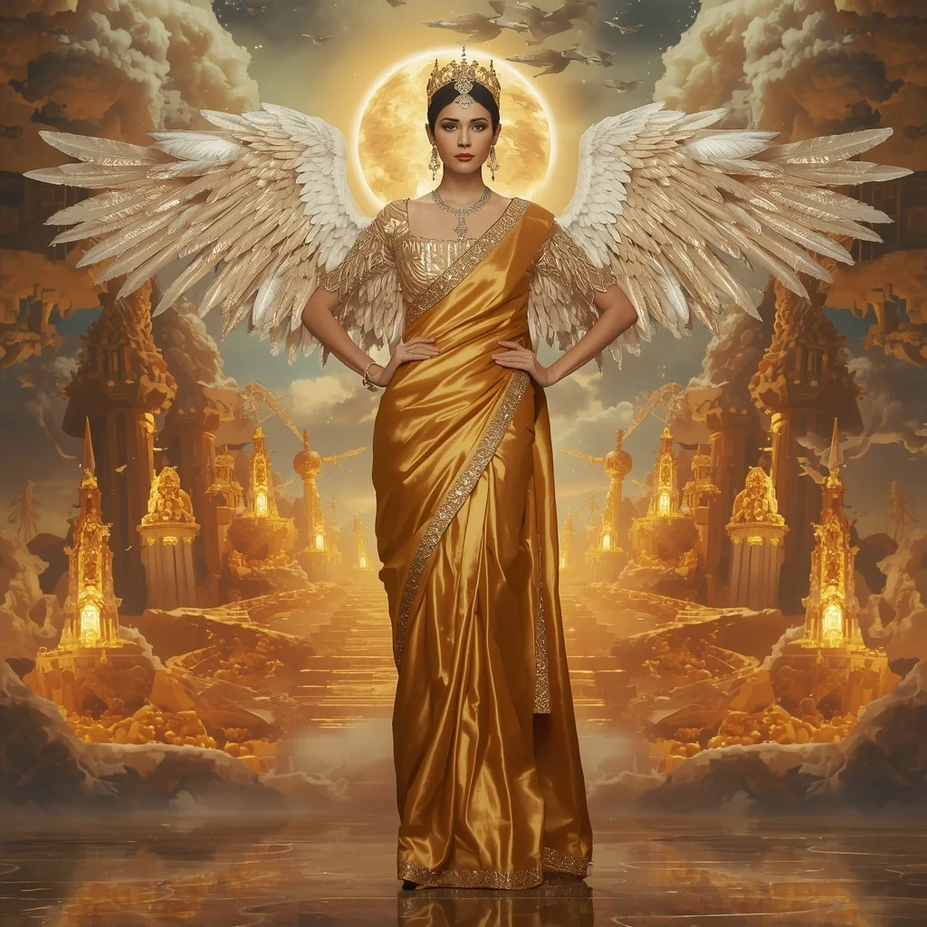 Giant Luxury Crystal Falcon Queen Saree with Golden Sky Throne Empire | New Instagram Trend Prompt For Girl