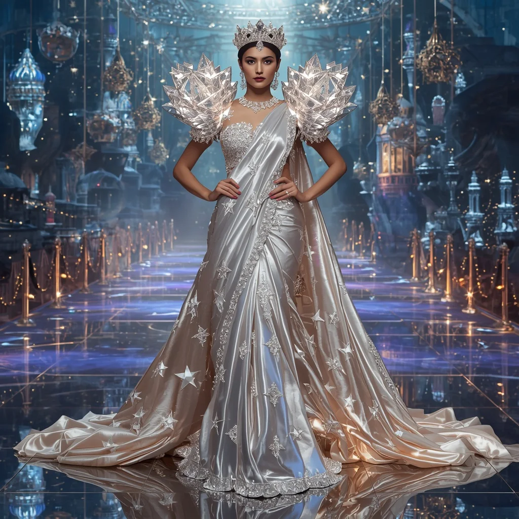 Giant Luxury Crystal Floating Star Palace Saree with Celestial Diamond Kingdom | New Instagram Trend Prompt For Girl Love Copy And Paste