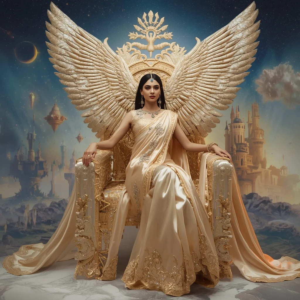 Giant Luxury Crystal Griffin Throne Saree with Celestial Sky Empire | Prompt Generator