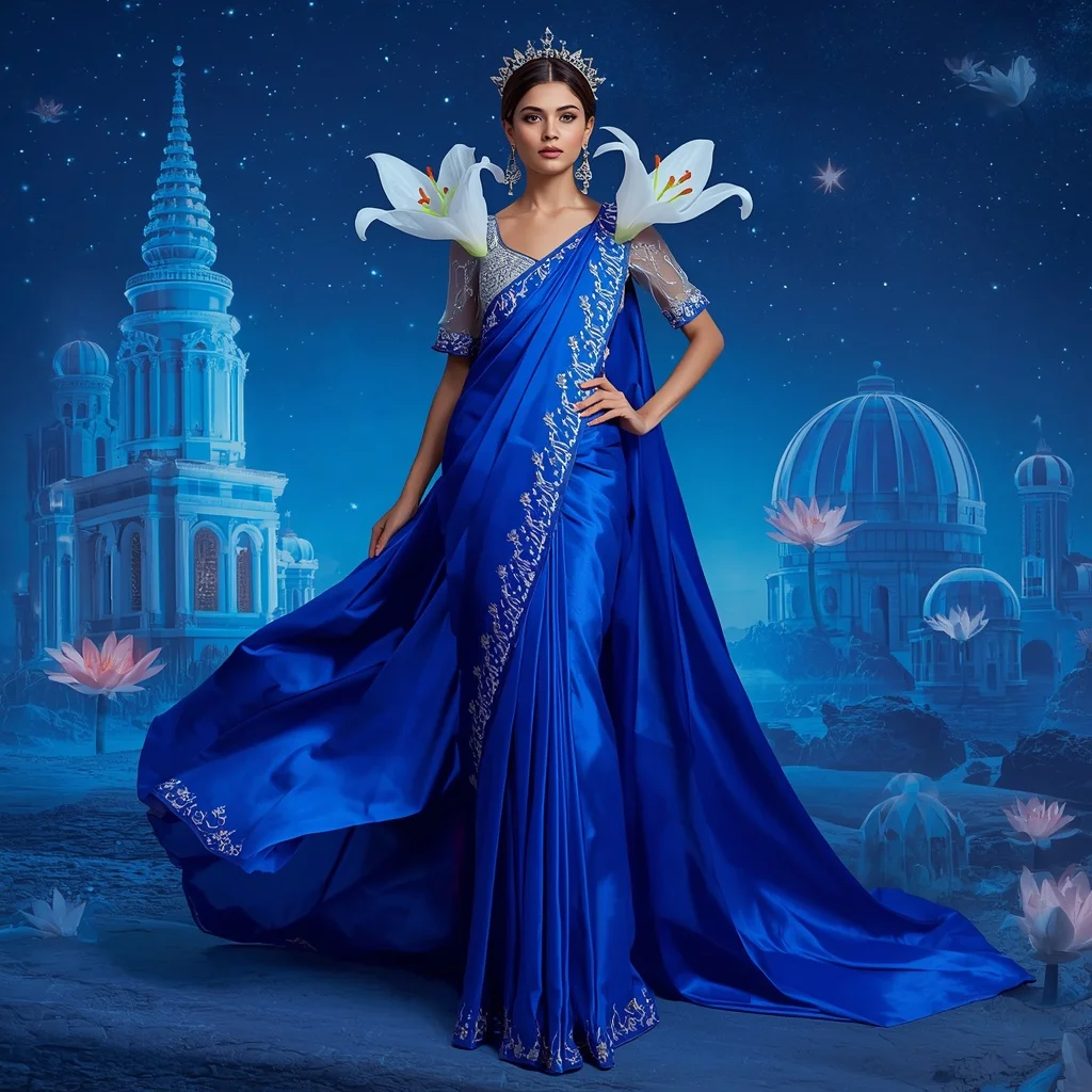 Giant Luxury Crystal Lily Observatory Saree with Sapphire Star Empire | Prompt Ai For Girl Instagram